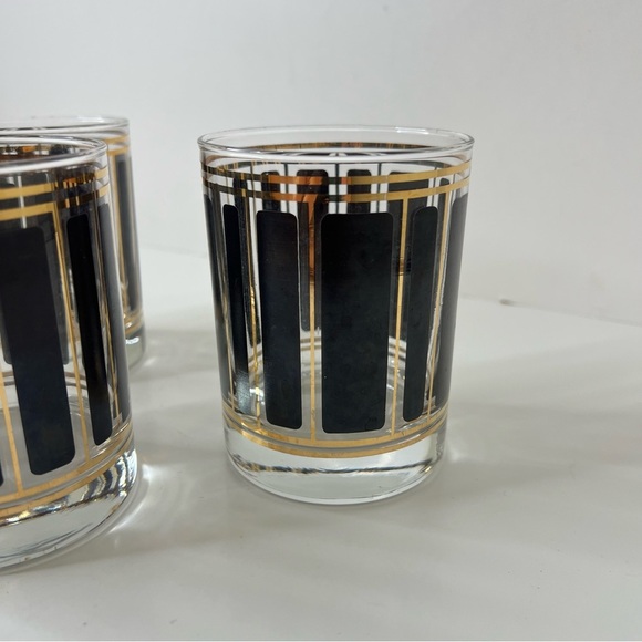 Culver Signed ServeMates Black and Gold Stripe Old Fashion Glasses Set of 4 - Picture 5 of 6